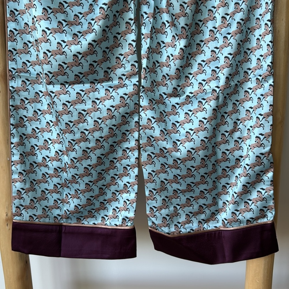 Ann Taylor Silky Horse Print Pajama Lightweight PJ Set Blue Brown Burgandy M NWT - Picture 14 of 16